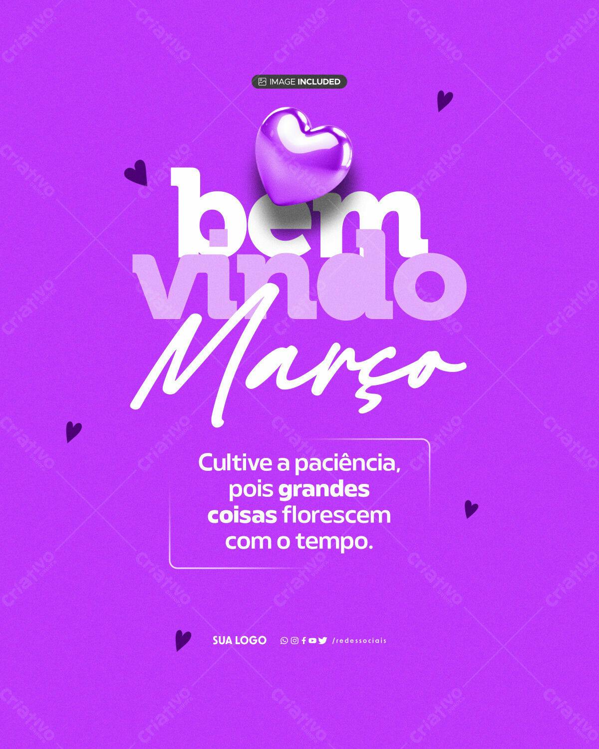Post para Boas Vindas a Março PSD Editável