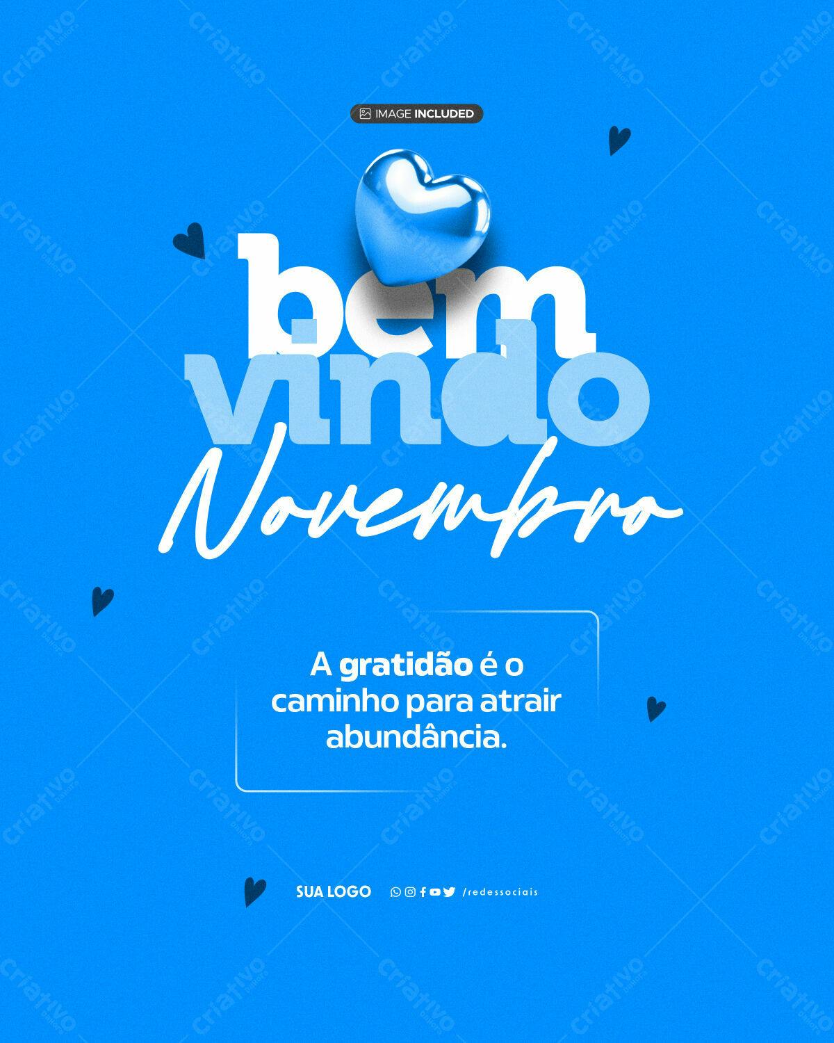 Post para Boas Vindas Novembro PSD Editável