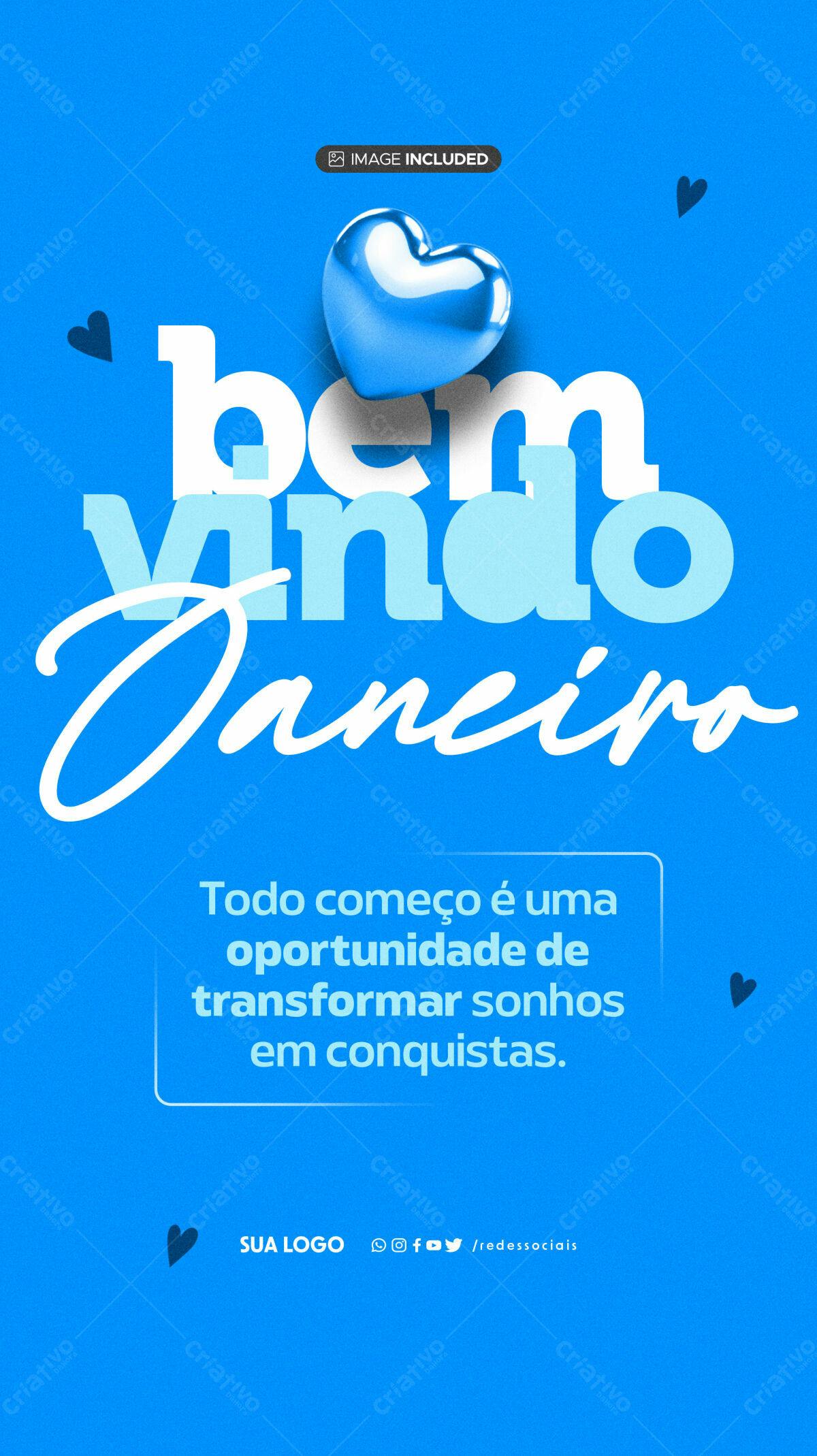 Flyer Boas Vindas Janeiro PSD Editável