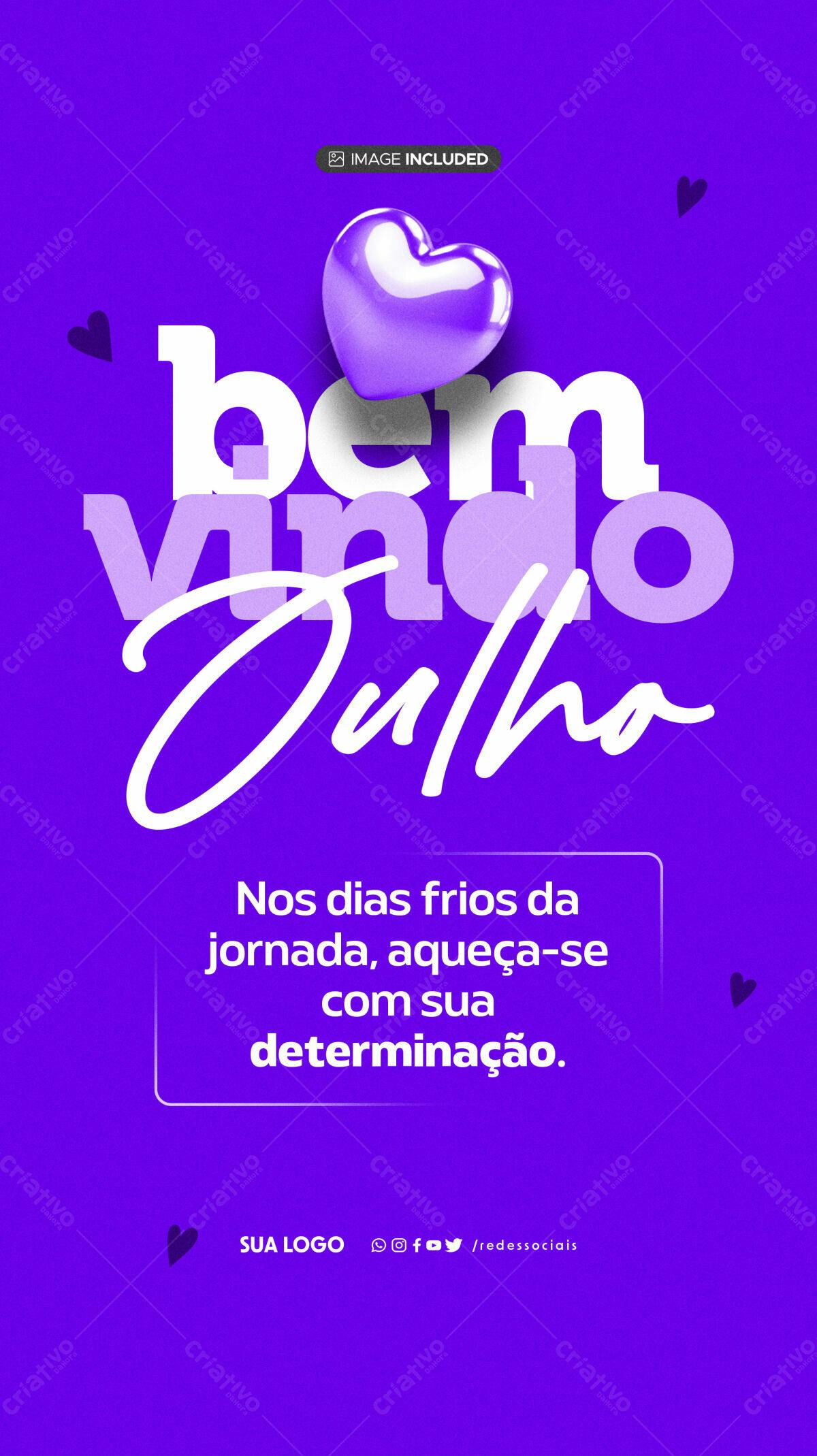 Flyer Bem-vindo Julho PSD Editável
