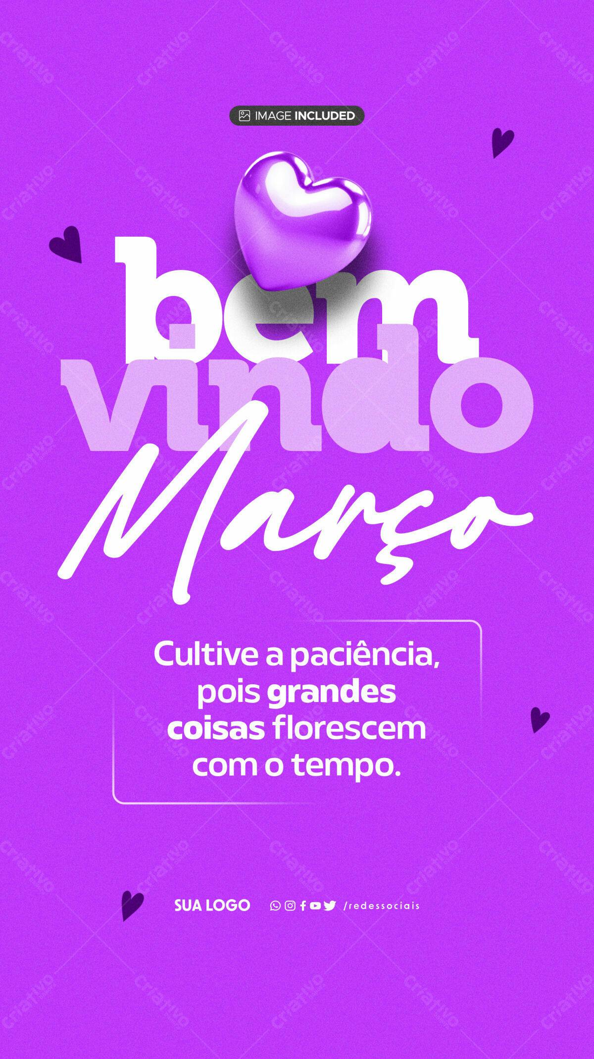 Postagem Bem-vindo Março PSD Editável