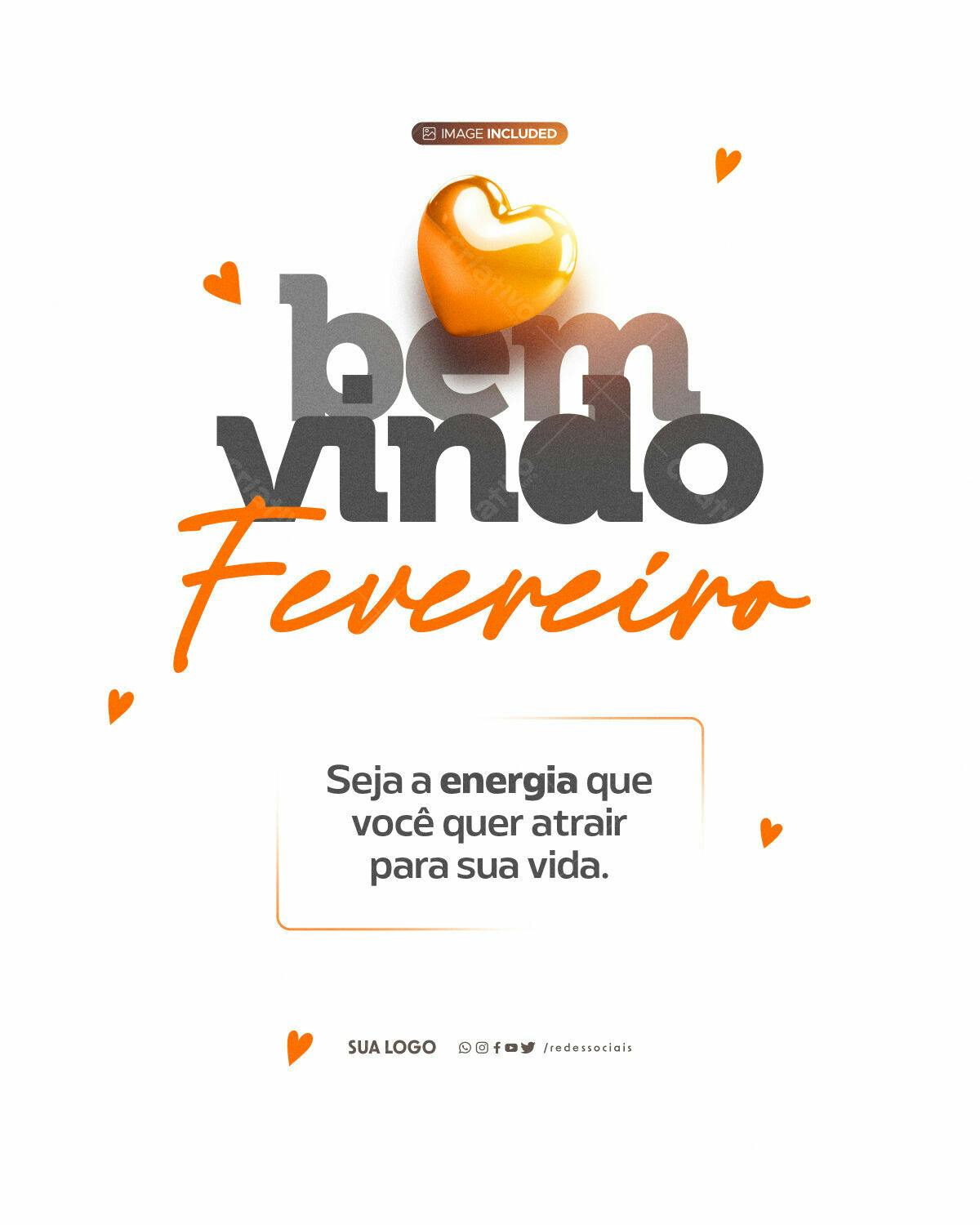 Post para Boas Vindas Fevereiro PSD Editável