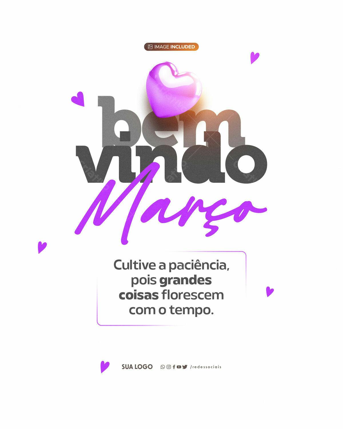 Post para Boas Vindas Março PSD Editável