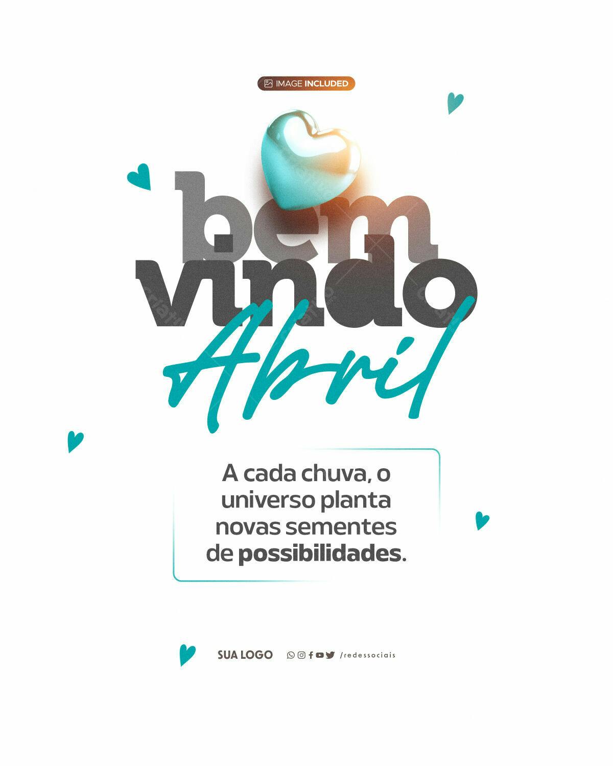 Post para Boas Vindas Abril PSD Editável