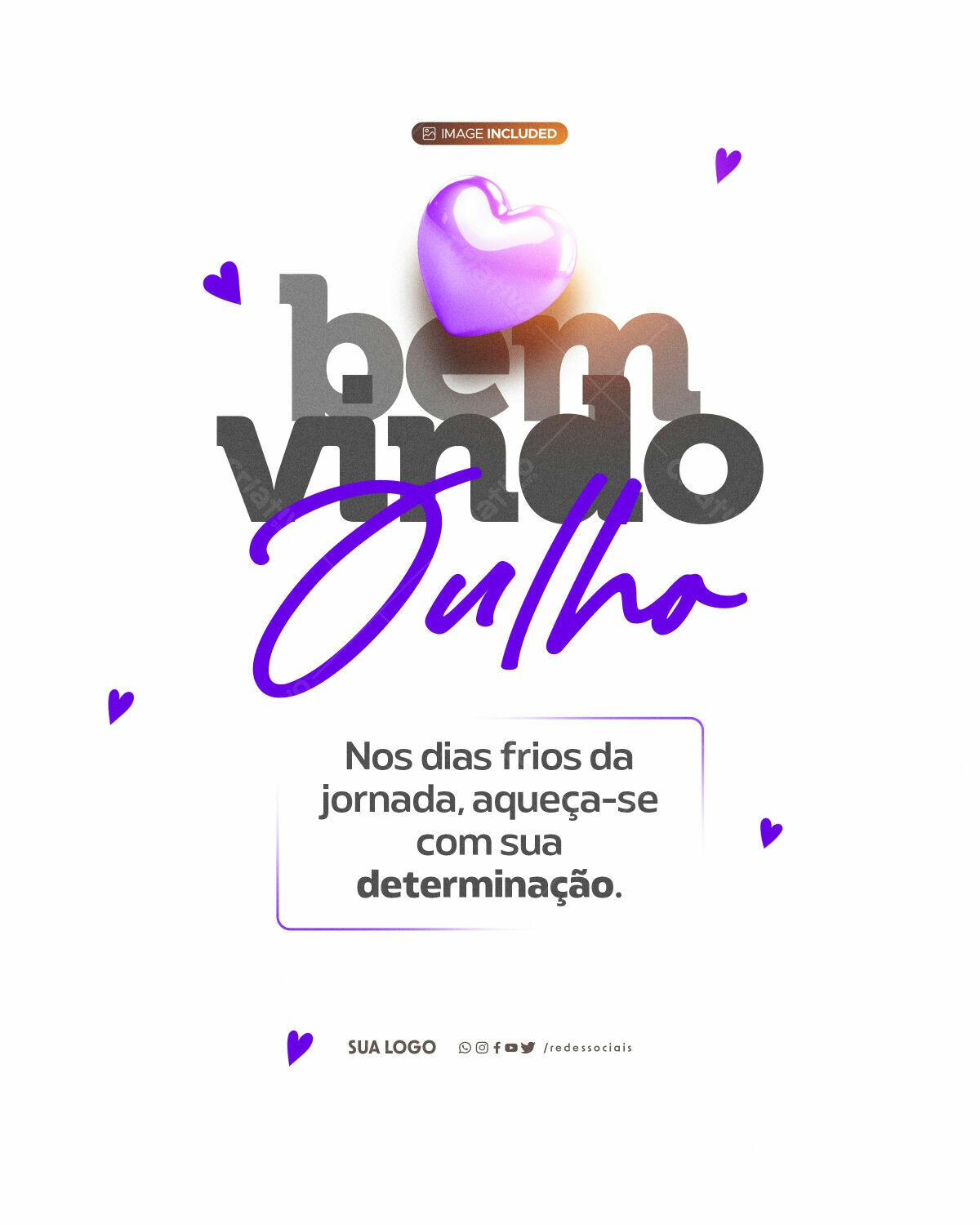 Postagem Boas Vindas Julho PSD Editável