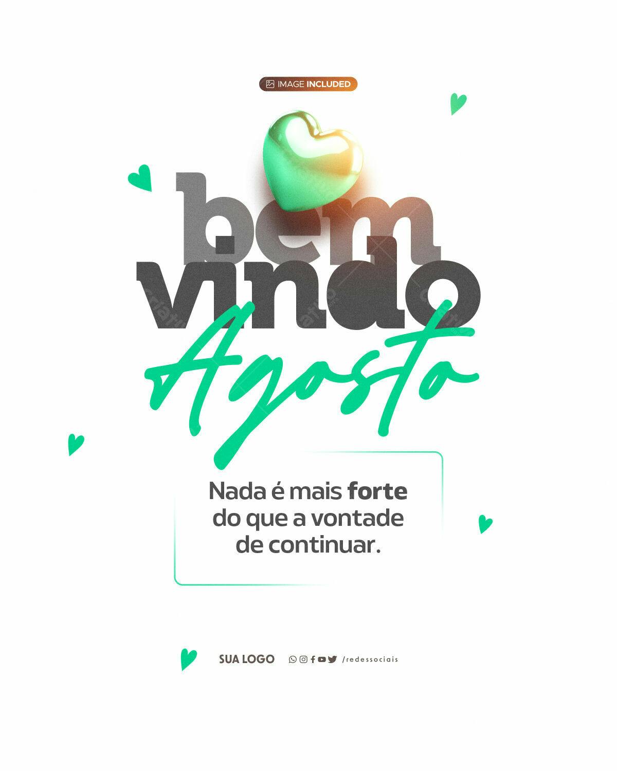 Post para Boas Vindas Agosto PSD Editável