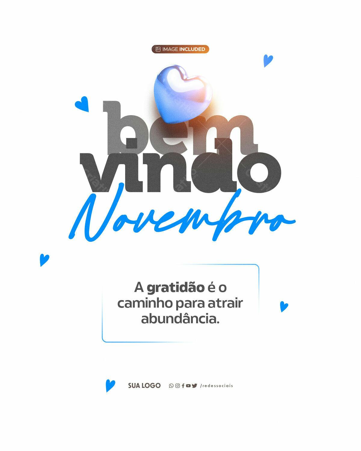 Post para Boas Vindas Novembro PSD Editável