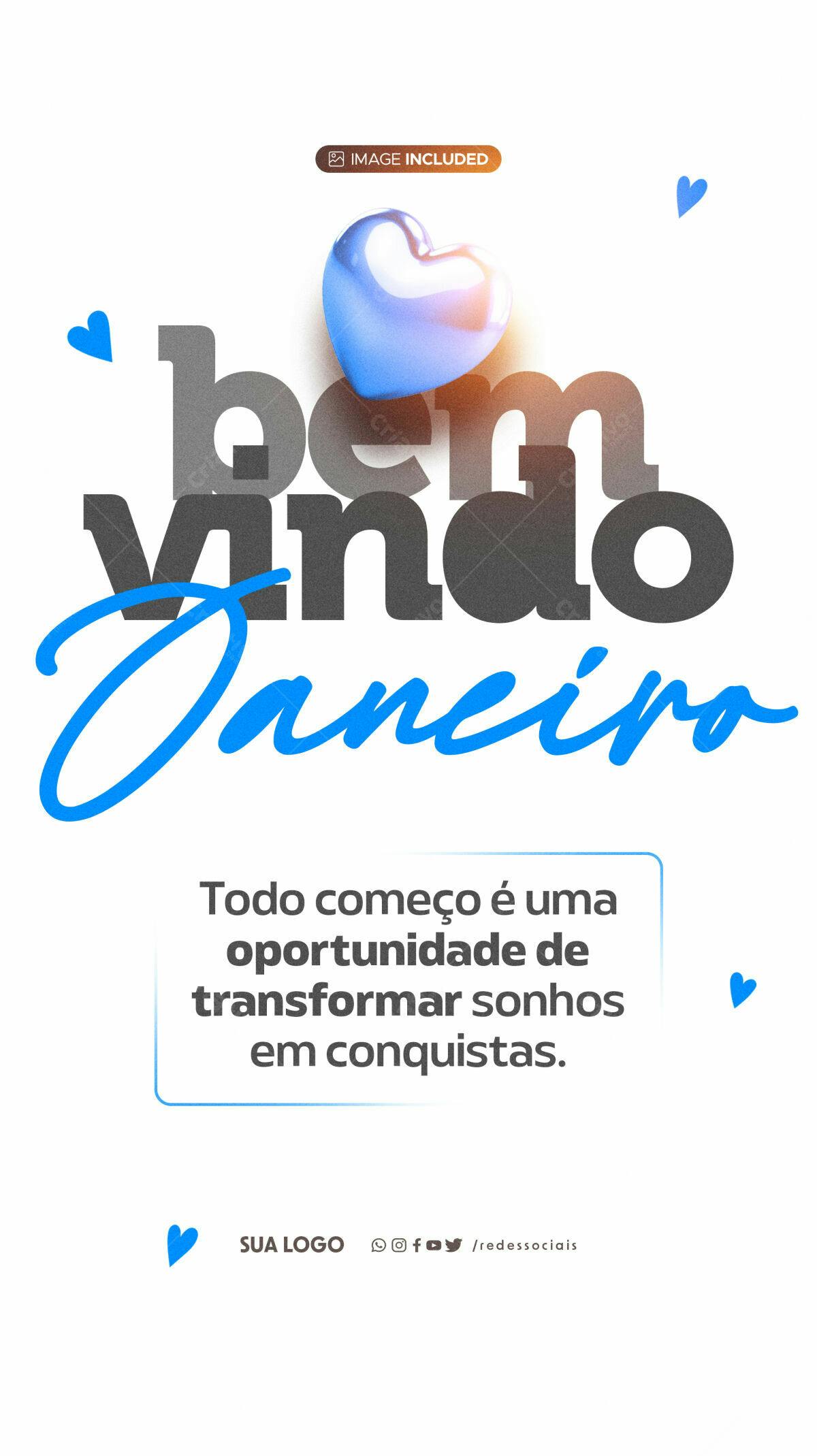 Flyer Boas Vindas Janeiro PSD Editável