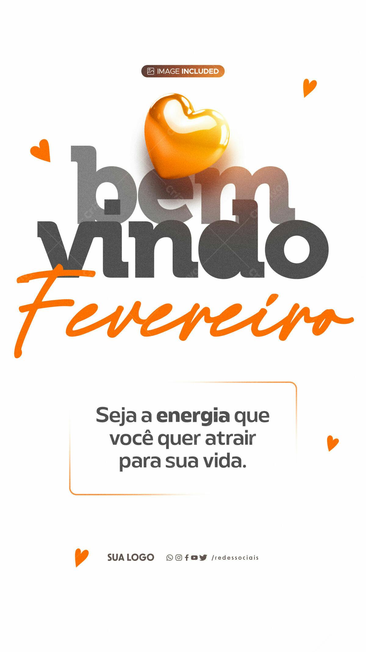 Postagem Boas Vindas Fevereiro PSD Editável