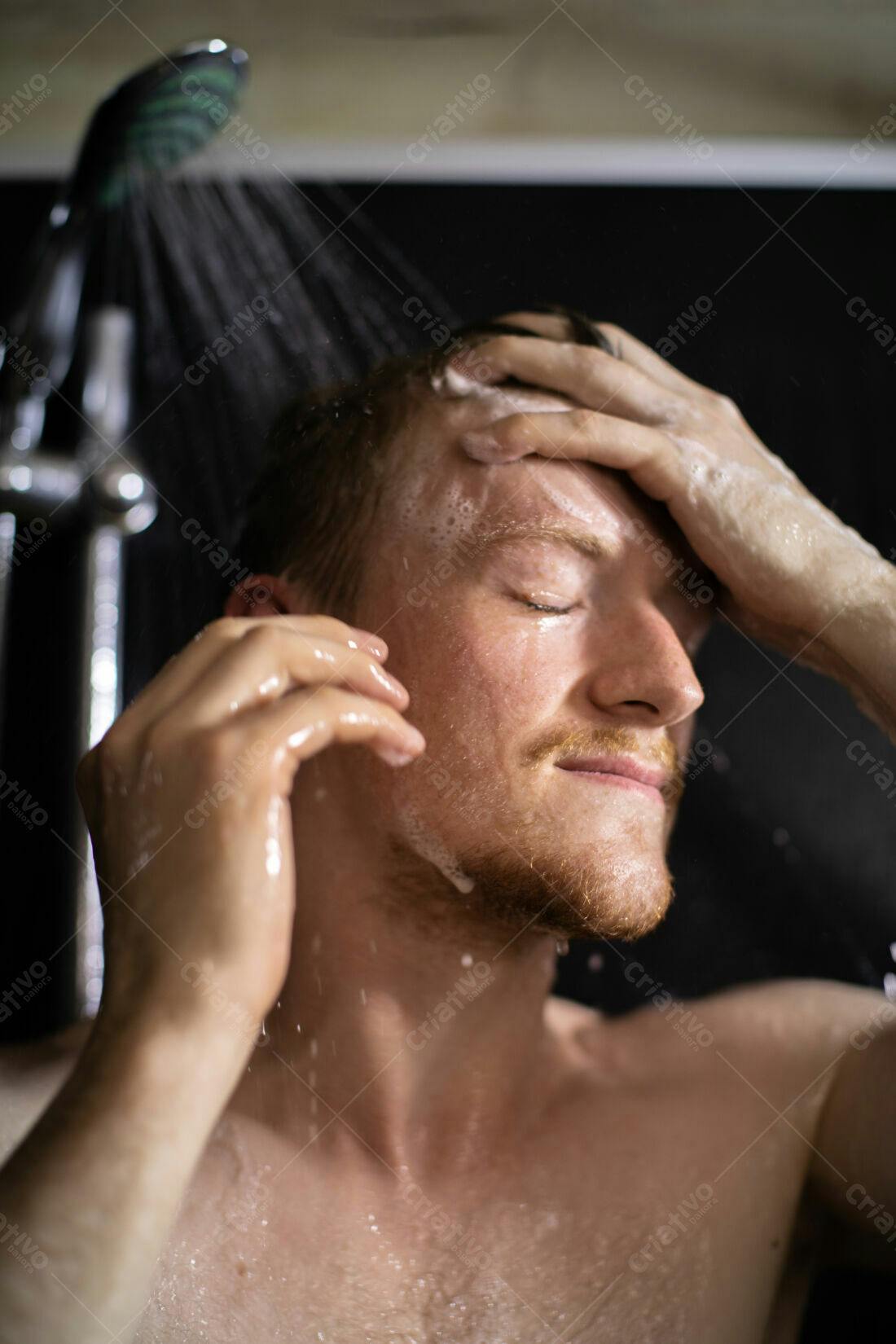 Homem tomando banho com sabonete