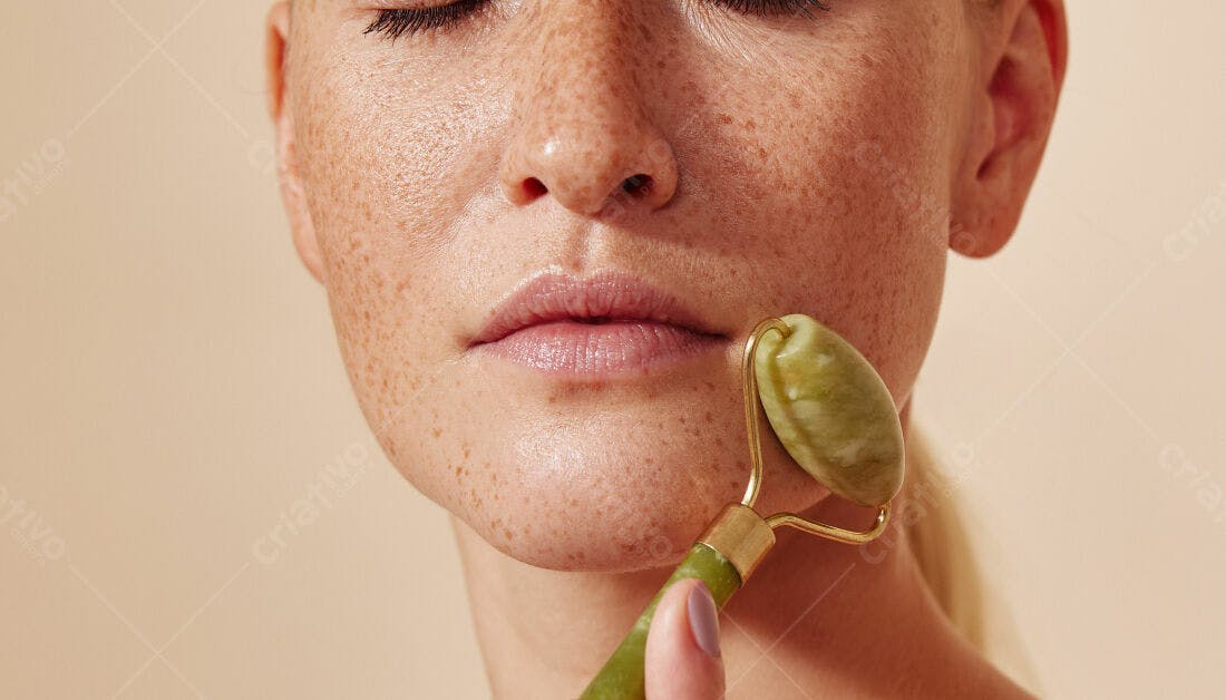 Massagem facial com rolo de jade