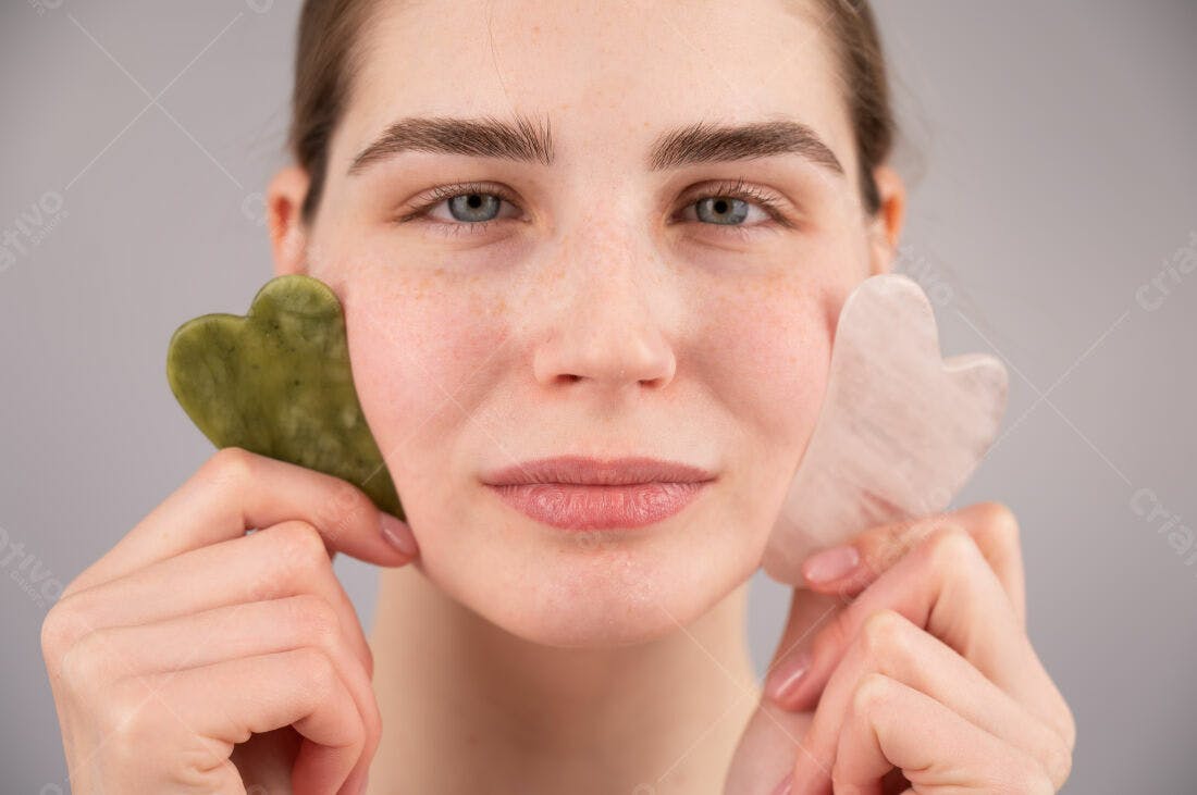 Massagem facial com pedras Jade e Quartzo Rosa