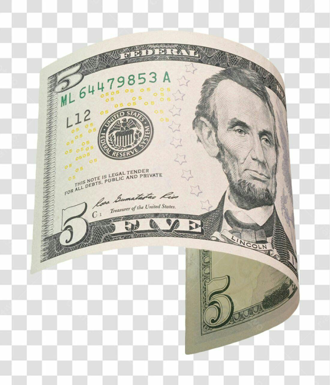 Icone Nota de 5 Dolares PNG com fundo transparente