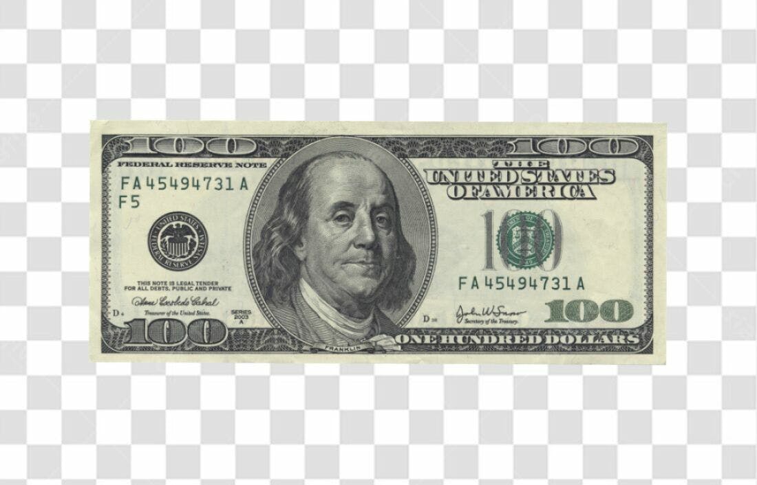 Imagem PNG nota de 100 dólares com fundo transparente
