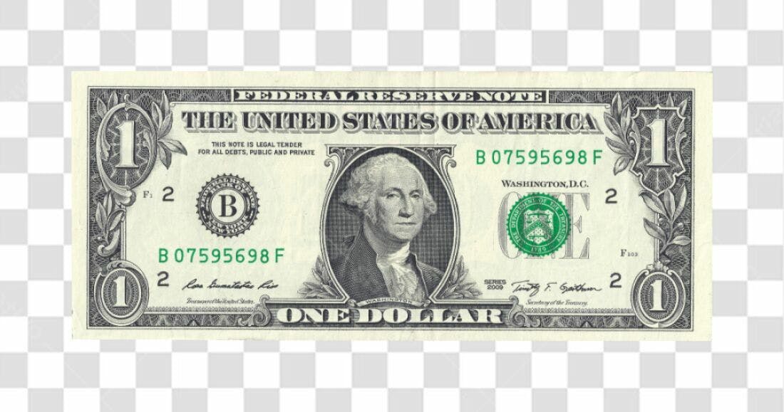 Imagem Nota de 1 Dólar PNG com fundo transparente