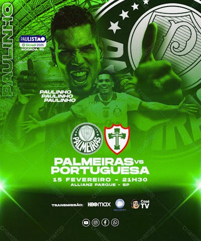 Flyer Esportivo Futebol Palmeiras Paulistão Paulinho