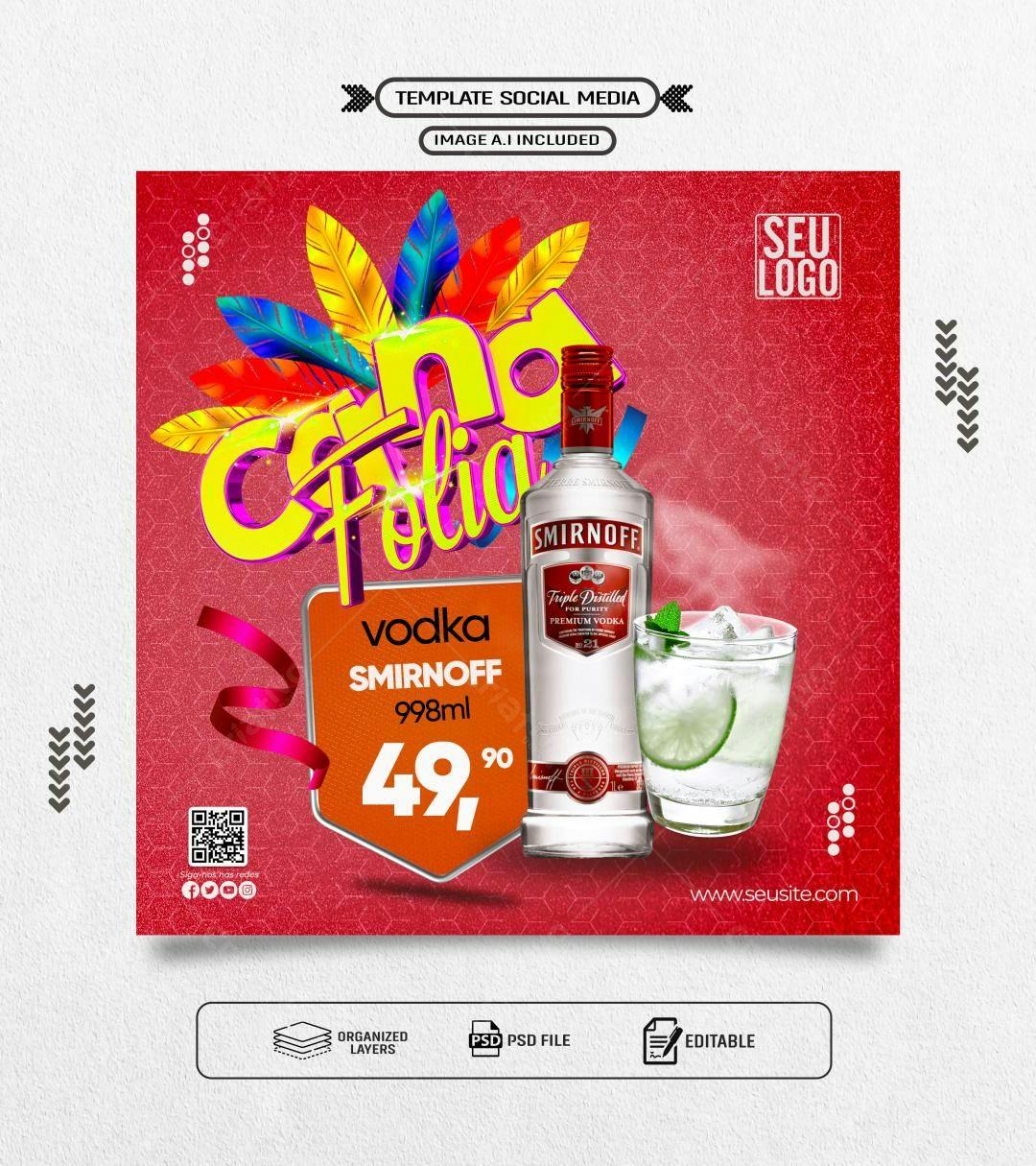 Flyer para Festa de Carnaval PSD Editável
