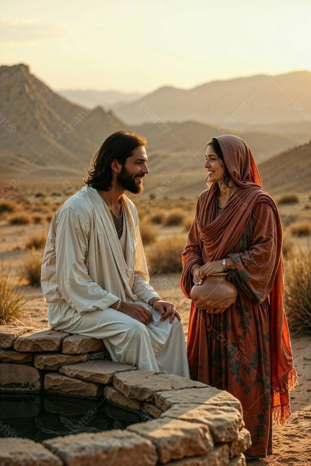 Imagem De Jesus Conversando Com A Mulher Samaritana Na Beira Do Poço Evangelho De João 4 ; 4
