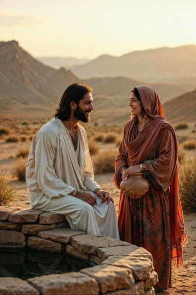 Imagem De Jesus Conversando Com A Mulher Samaritana Na Beira Do Poço Evangelho De João 4 ; 4