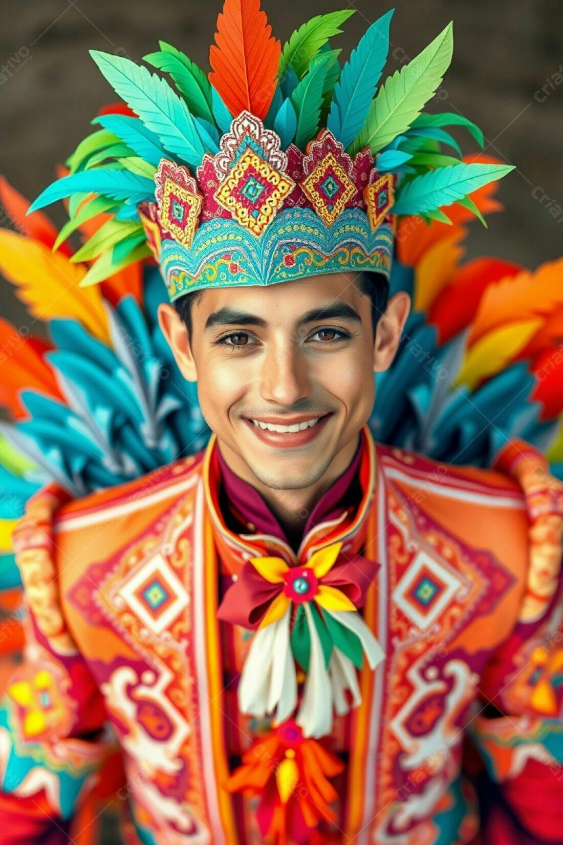 Homem sorridente com traje folclórico colorido