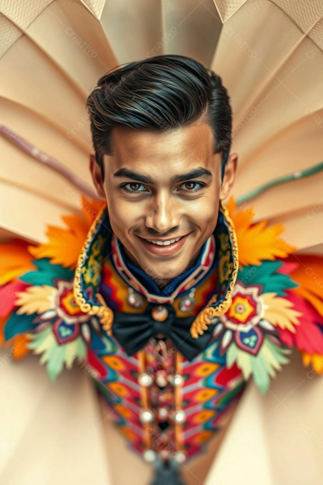 Homem sorrindo com roupa colorida
