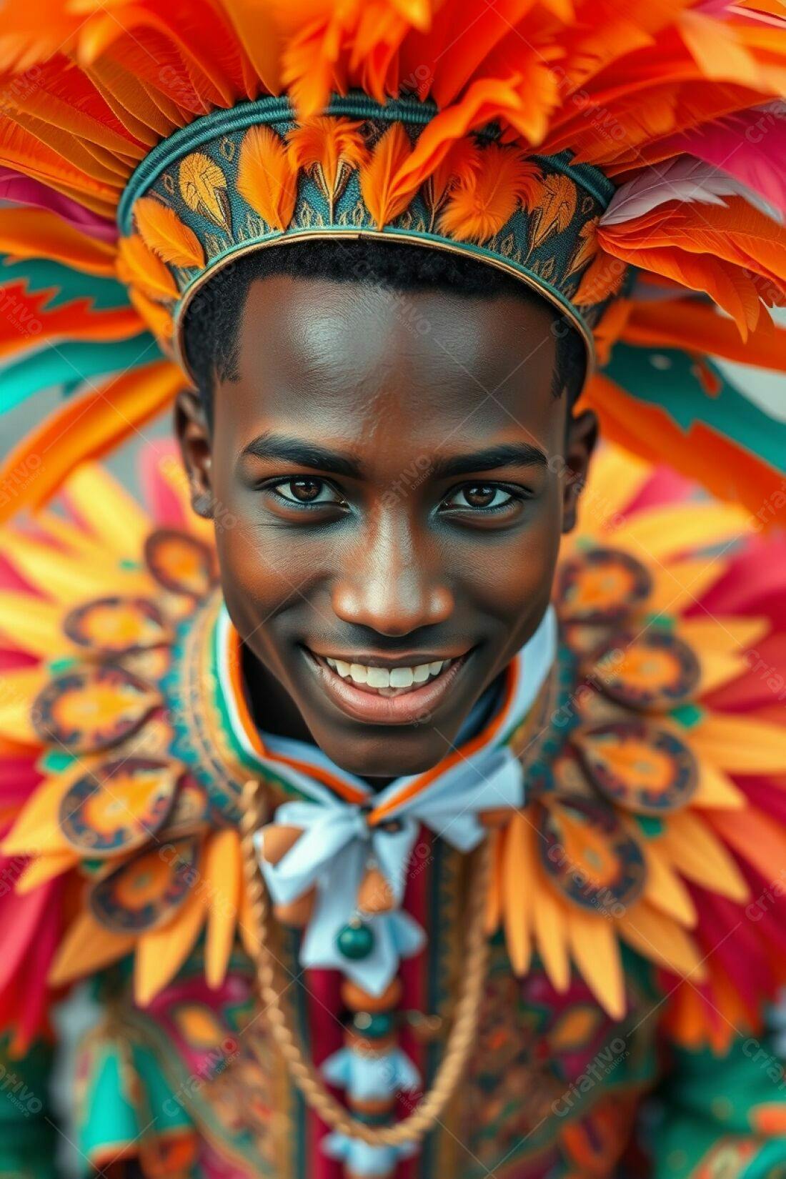 Homem negro sorridente com fantasia de carnaval