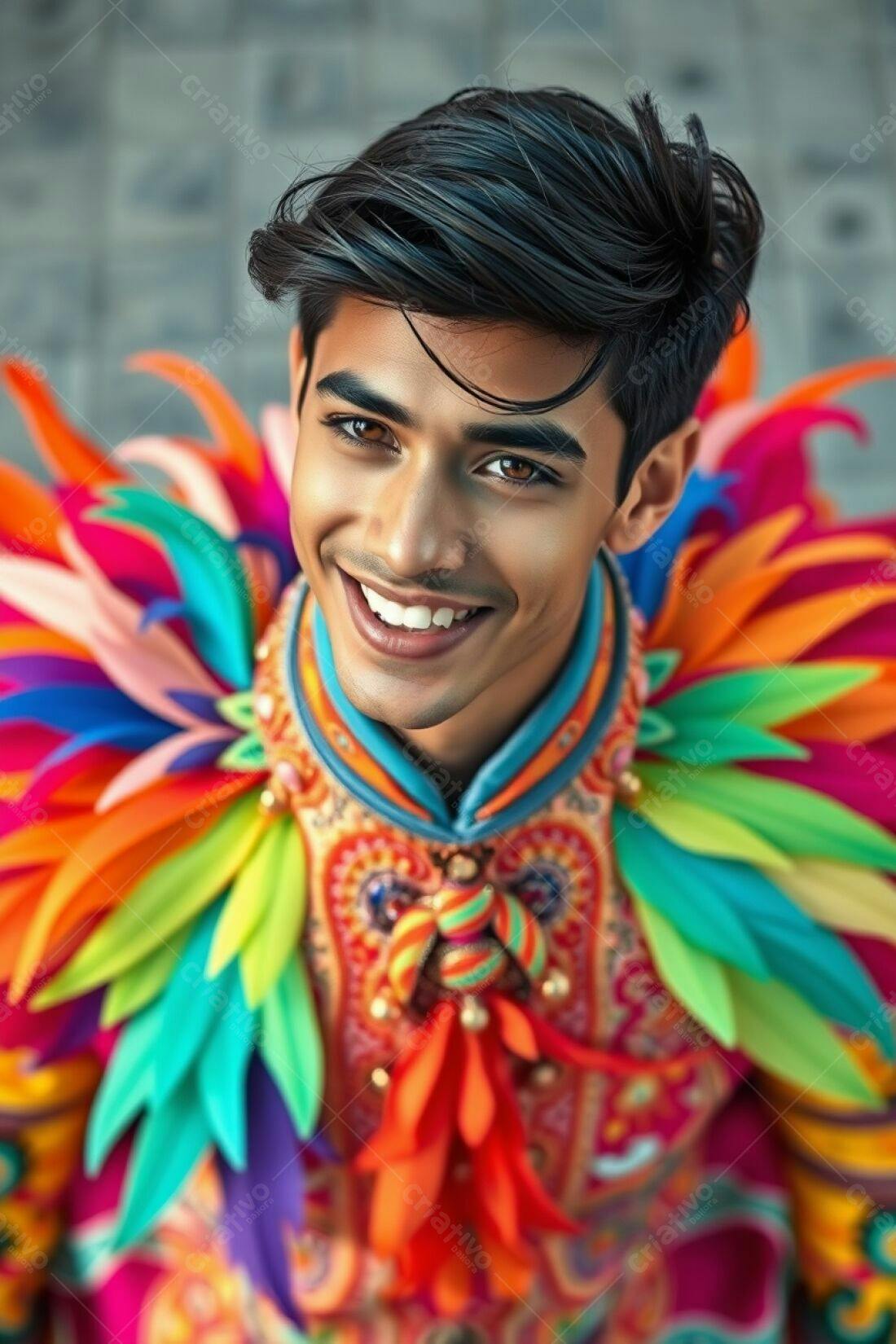 Homem sorrindo com roupa vibrante