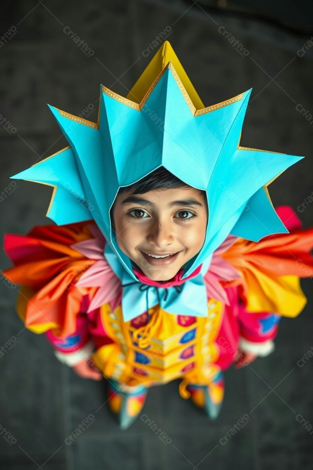 Criança sorridente com fantasia colorida