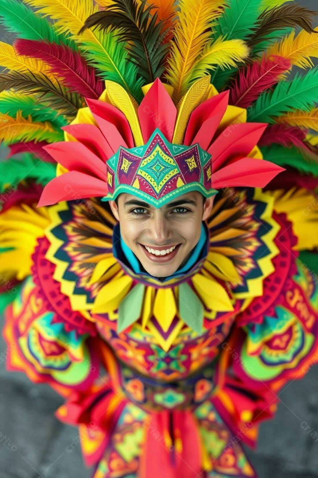 Homem sorridente com fantasia vibrante