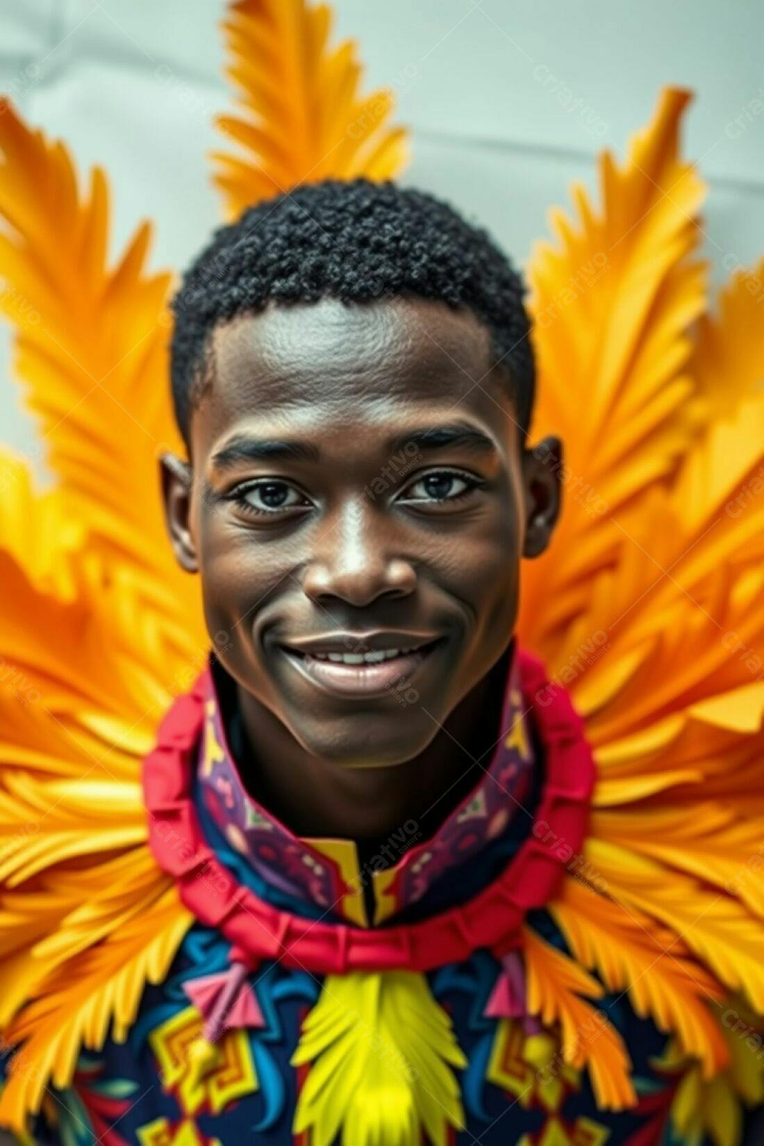 Homem negro sorridente com fantasia vibrante