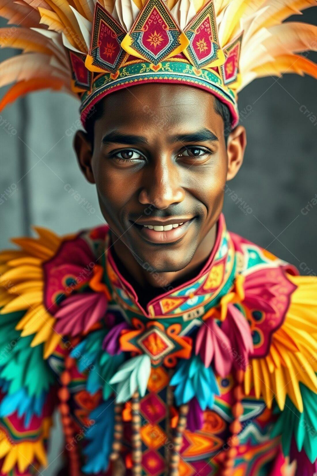 Homem negro sorrindo com traje colorido