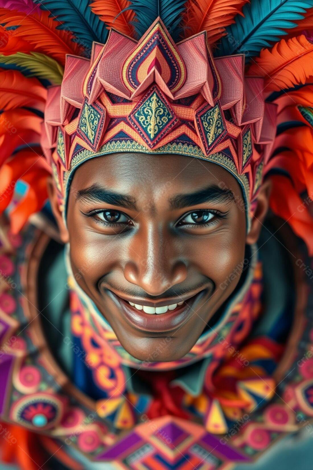 Homem sorrindo com fantasia vibrante