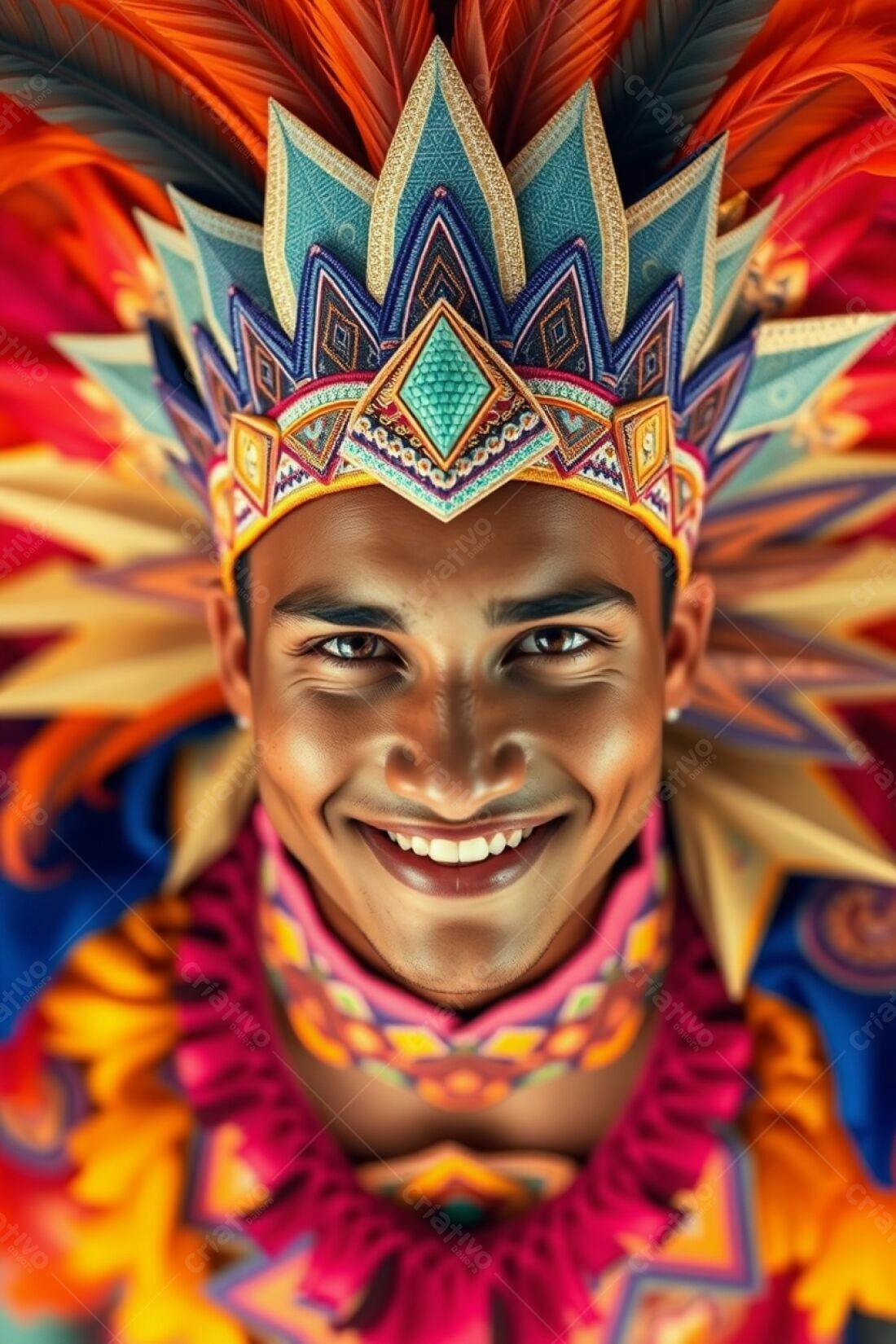 Homem sorrindo com traje colorido de carnaval
