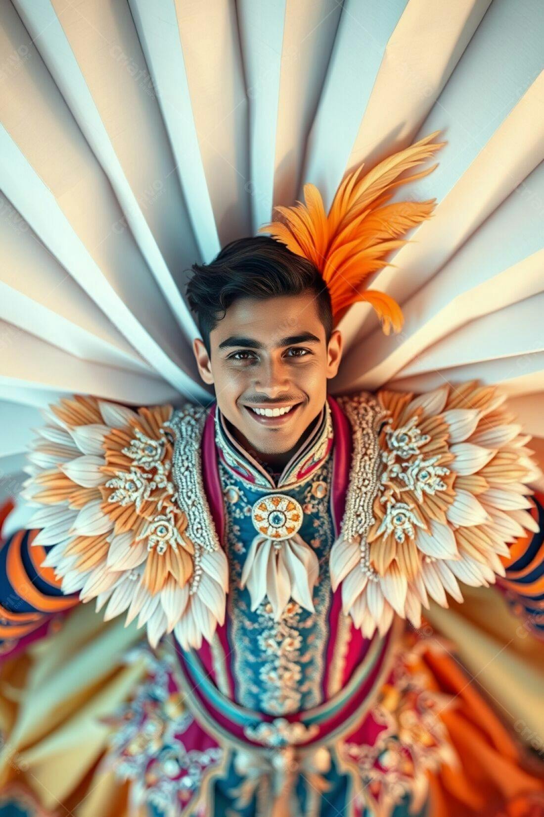 Homem sorrindo com traje vibrante