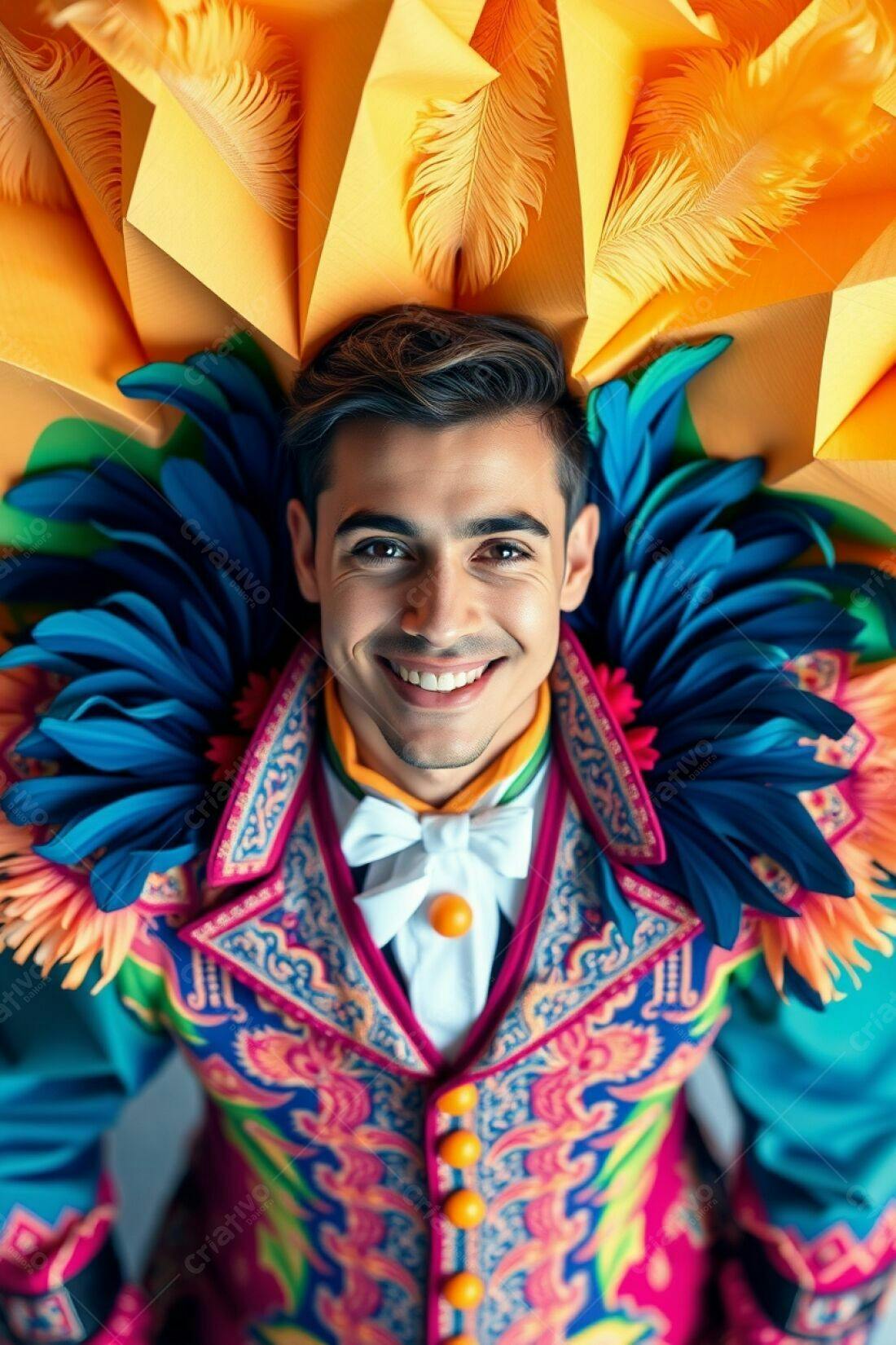 Homem sorridente vestindo traje vibrante