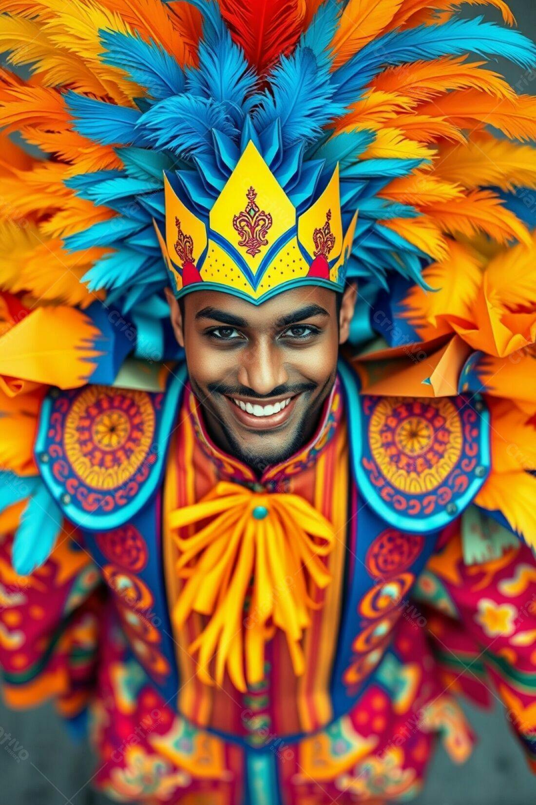 Homem sorridente em fantasia vibrante de carnaval