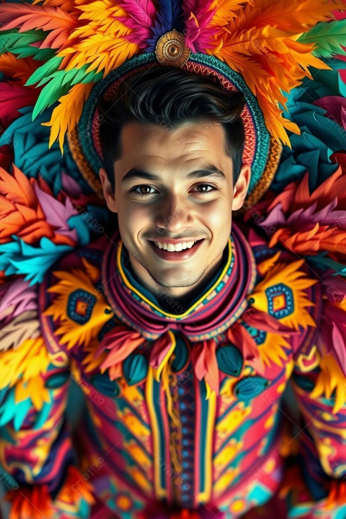 Homem sorrindo com fantasia vibrante