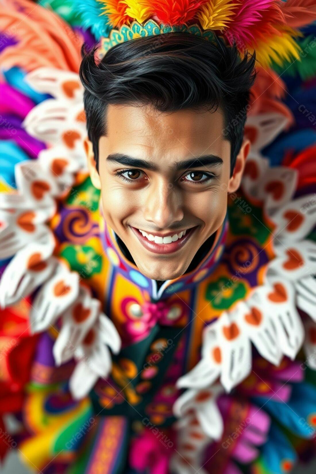 Homem sorridente fantasia colorida Carnaval