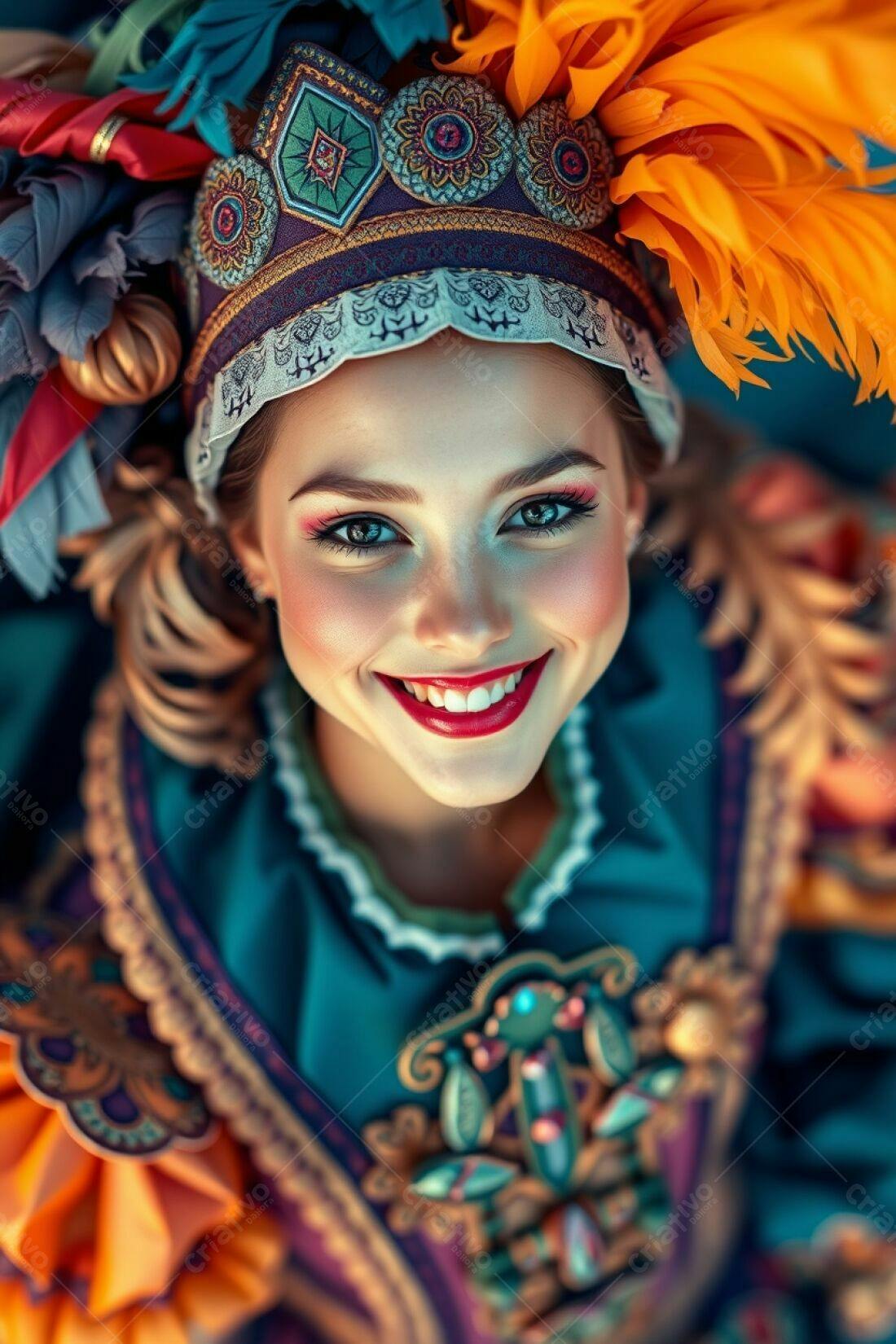 Mulher sorridente com traje folclórico