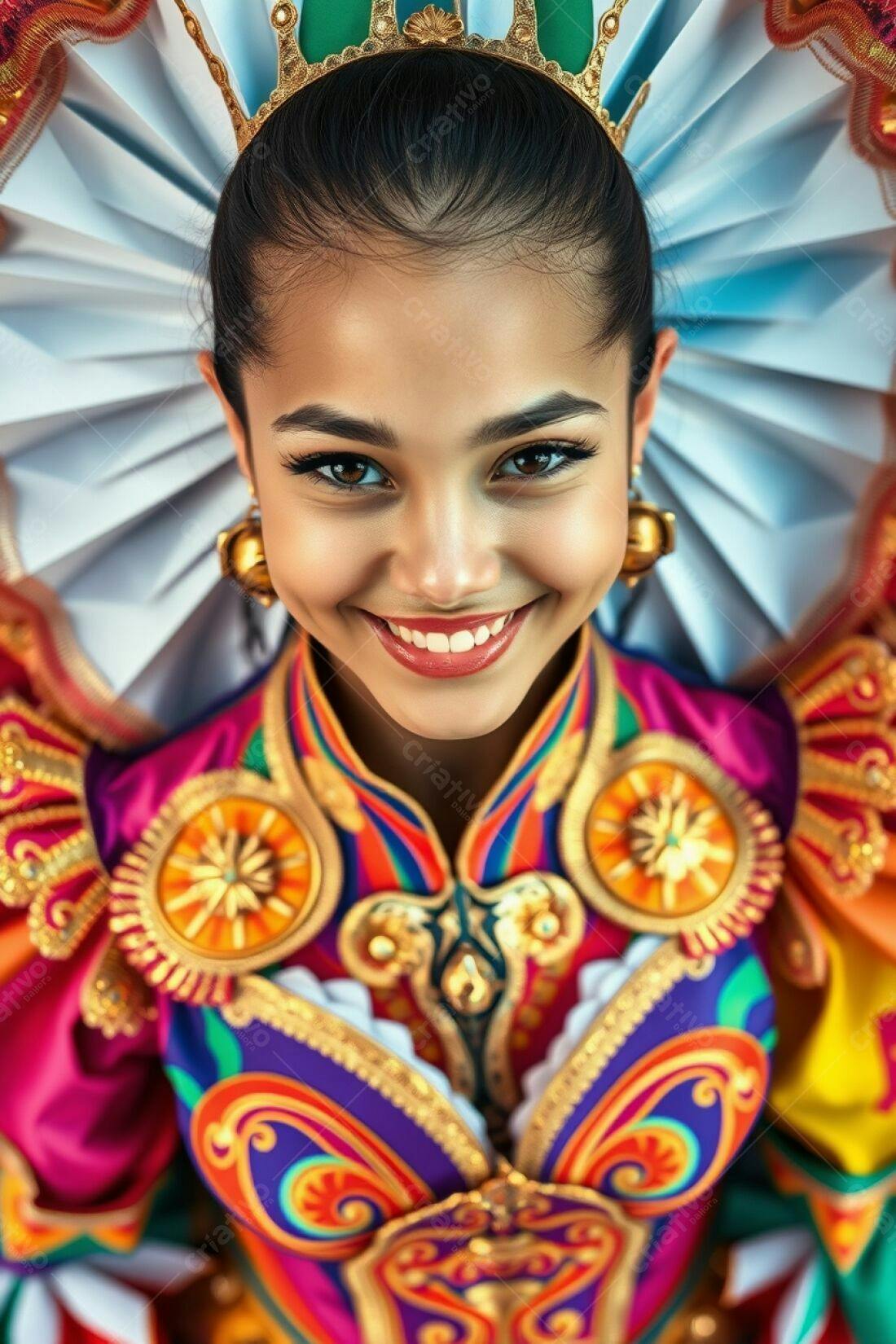 Bailarina sorridente com traje vibrante