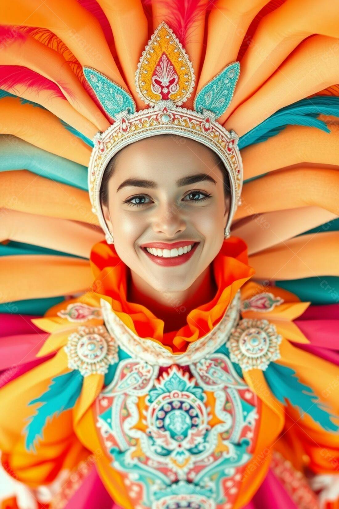 Mulher sorridente com fantasia vibrante