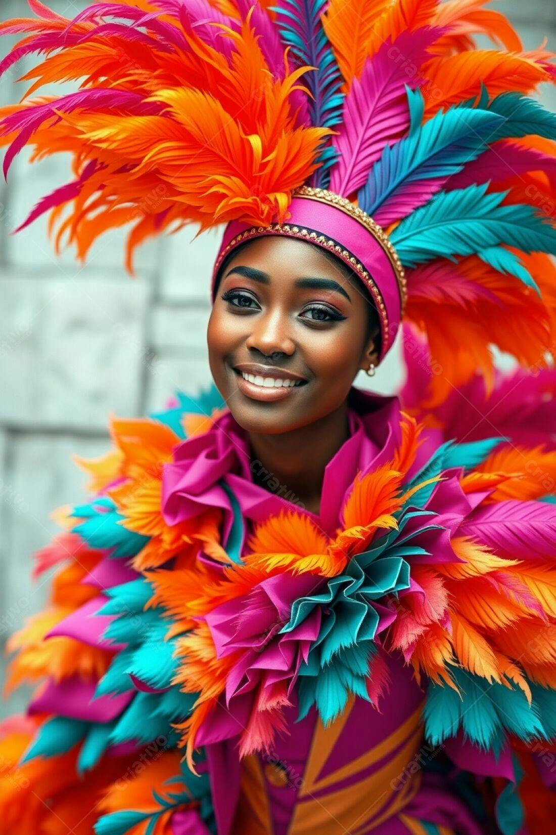 Mulher negra em fantasia vibrante de Carnaval