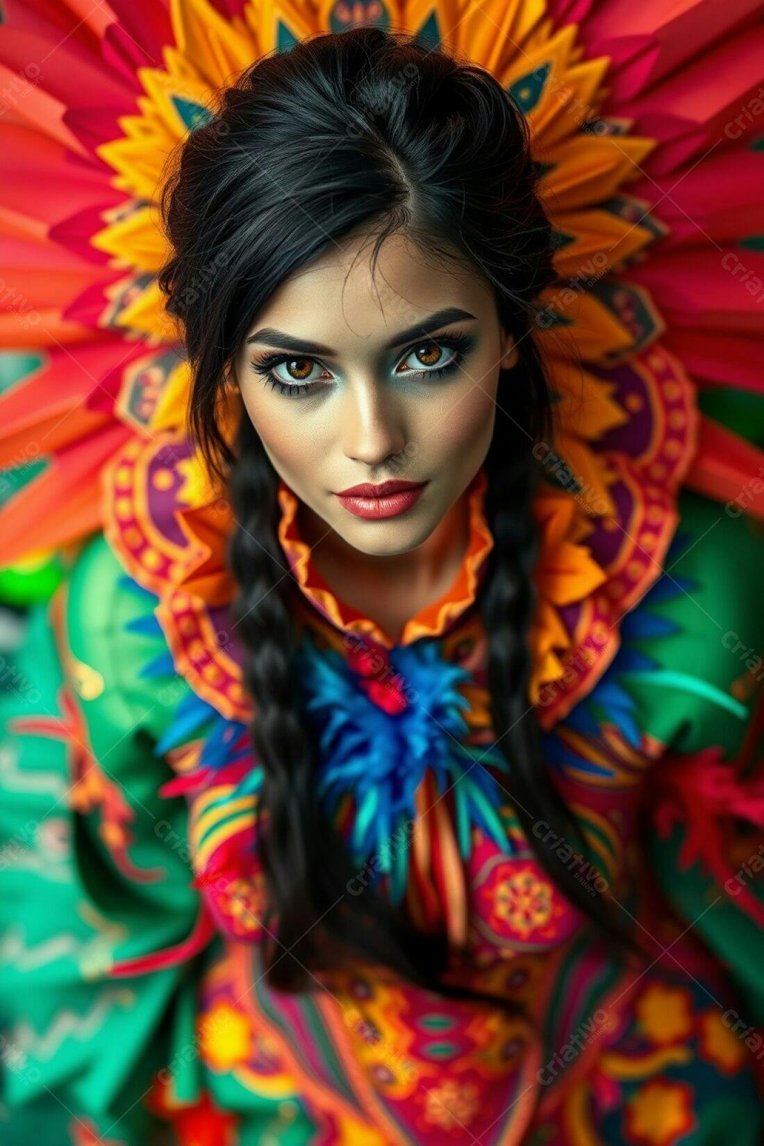 Modelo vestindo traje vibrante mexicano
