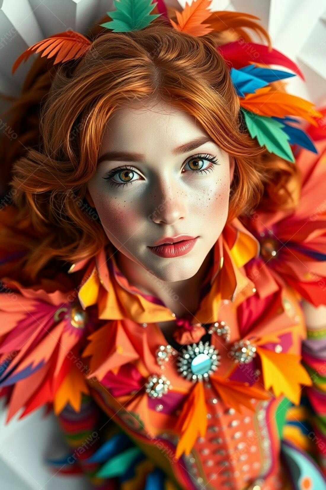 Mulher ruiva com roupa vibrante