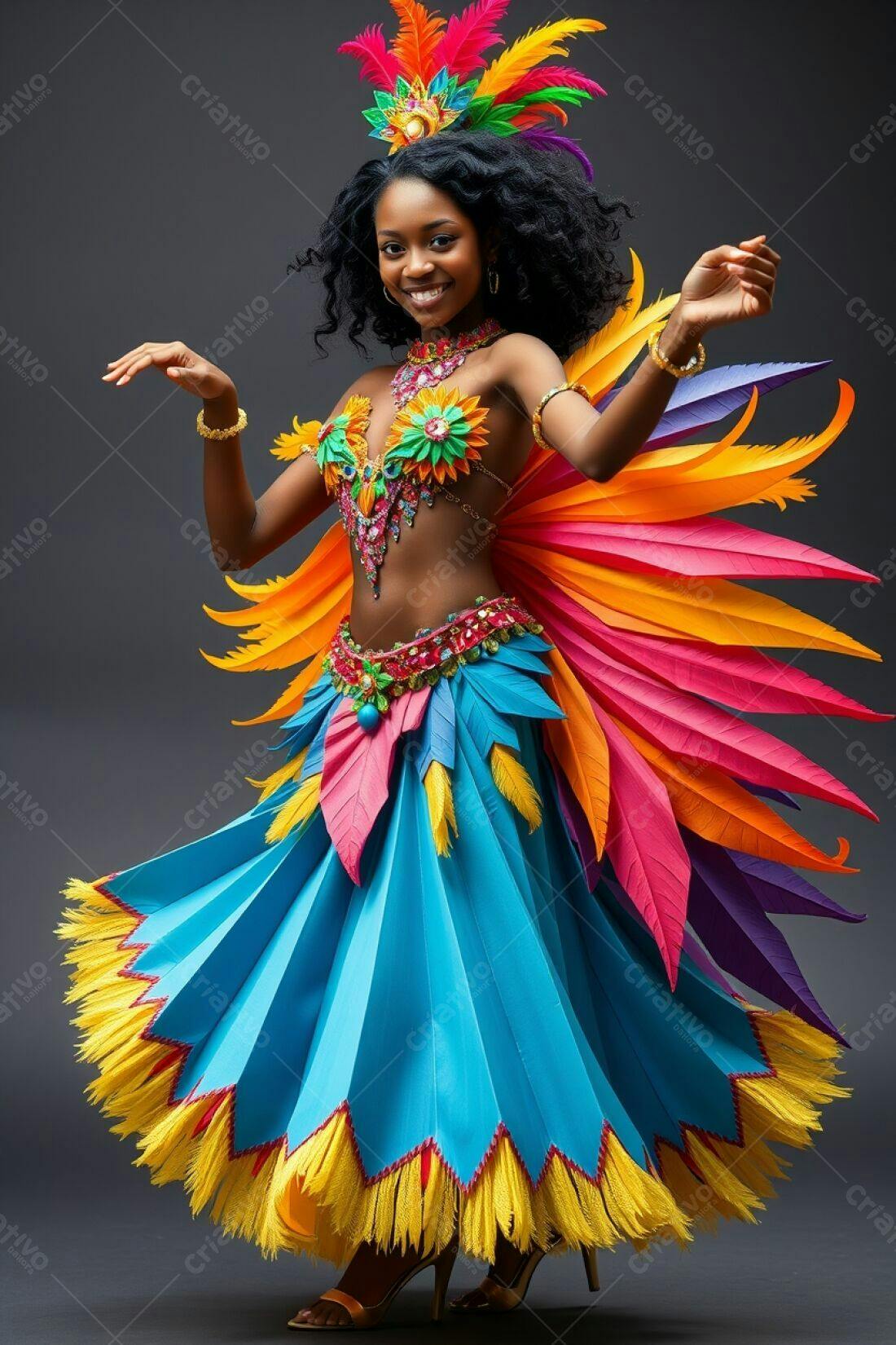 Bailarina negra em fantasia vibrante de carnaval