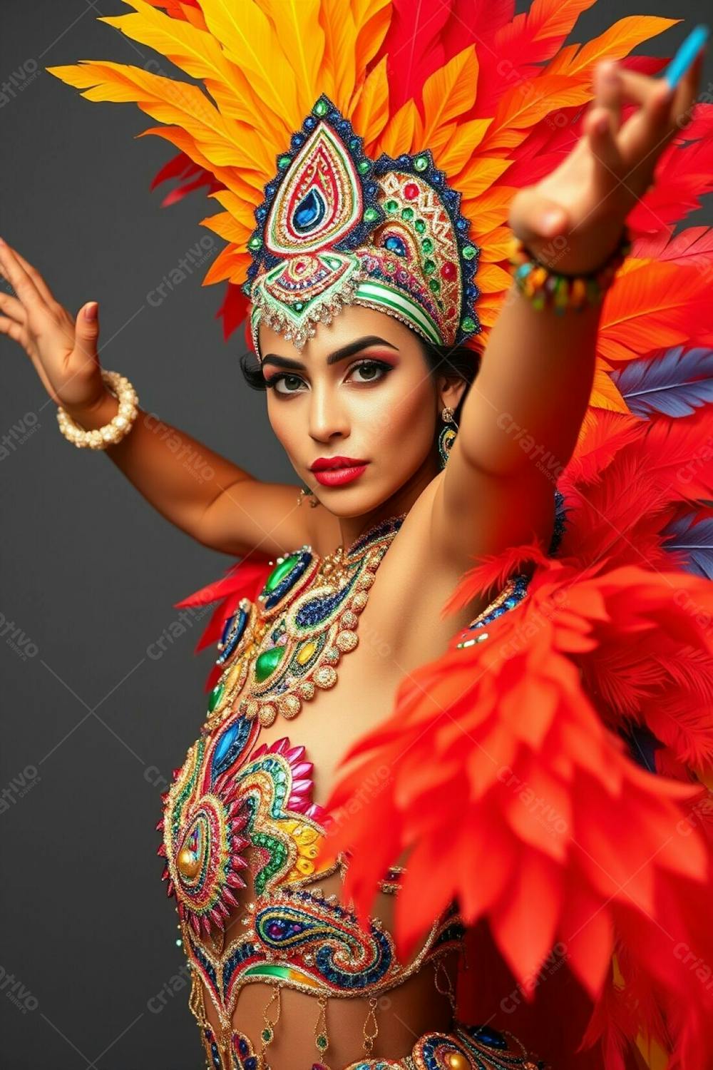Mulher Linda Sambando Fantasiada De Carnaval Roupa Colorida