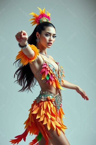 Mulher Linda Sambando Fantasiada De Carnaval Roupa Colorida
