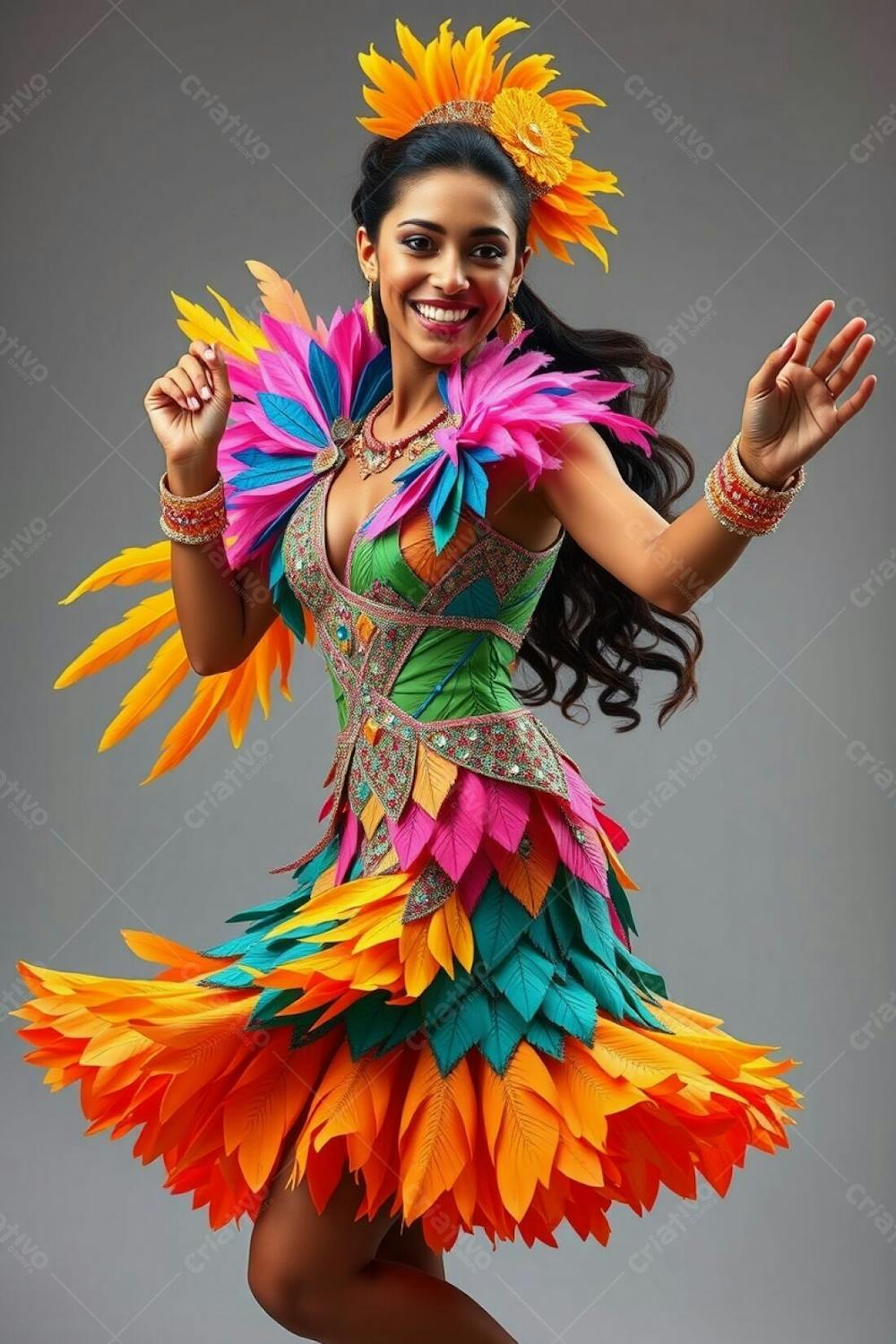 Mulher Linda Sambando Fantasiada De Carnaval Roupa Colorida