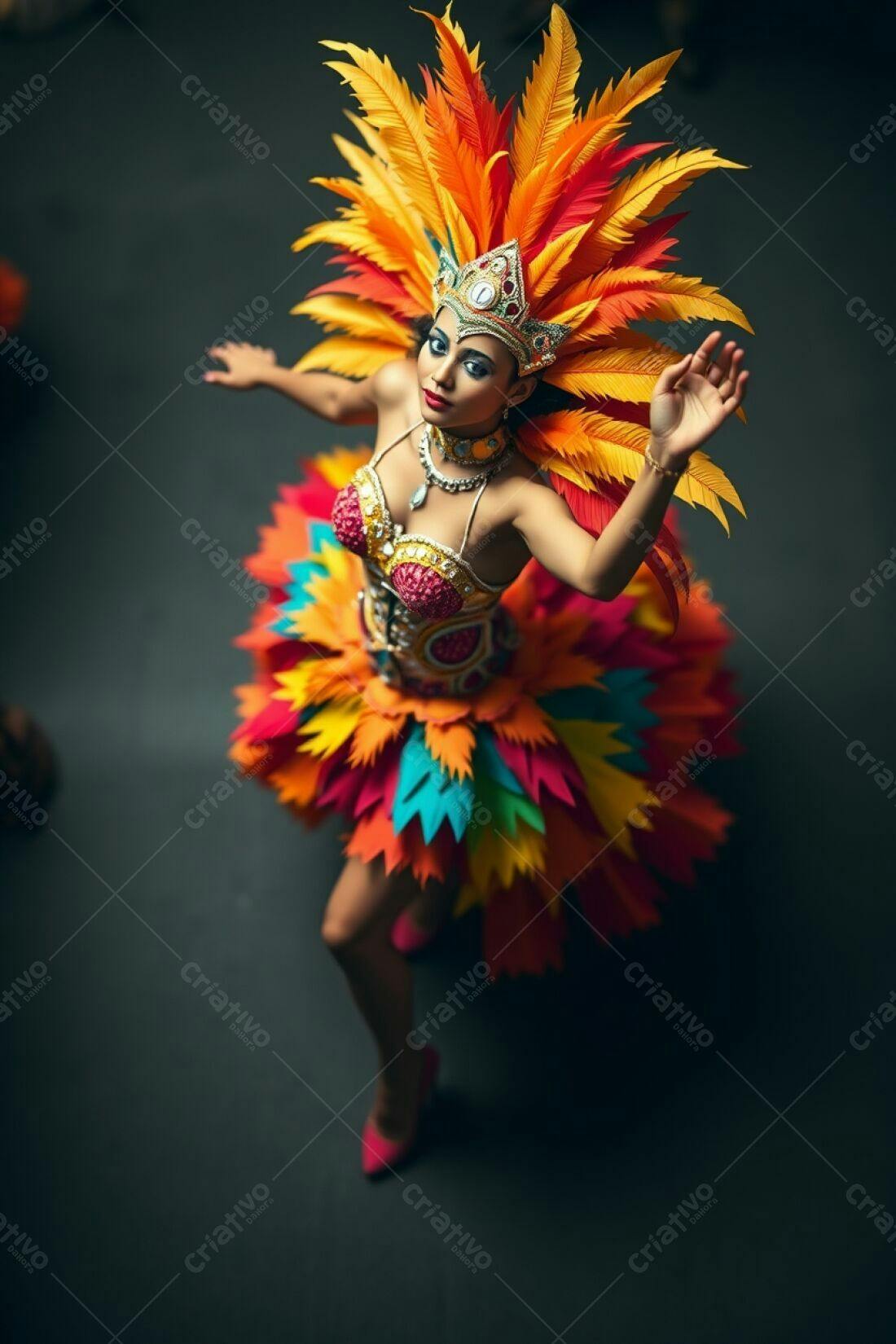 Bailarina com fantasia colorida e penas