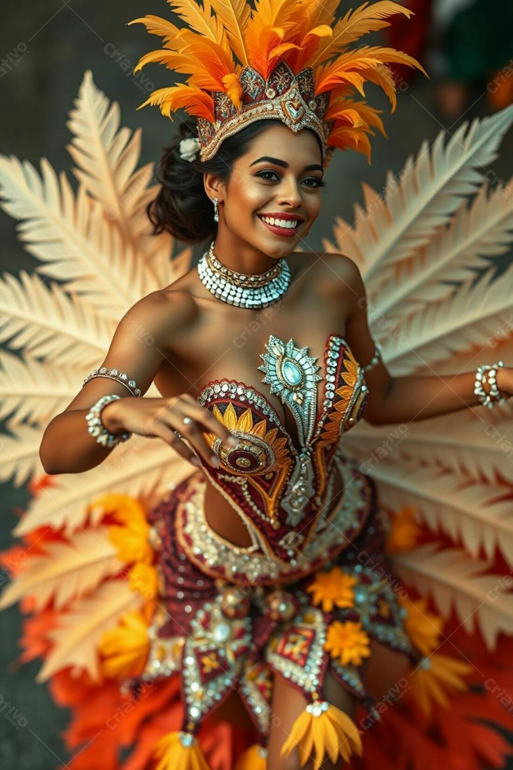 Mulher Linda Sambando Fantasiada De Carnaval Roupa Colorida